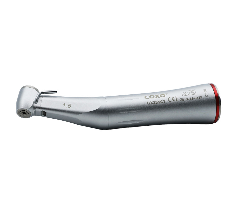 COXO RED RING CONTRA-ANGLE RATIO 1:5 EXTERNAL SPRAY WITH LIGHT FOR IMPLANTOLOGY C7-5S - Ref:332